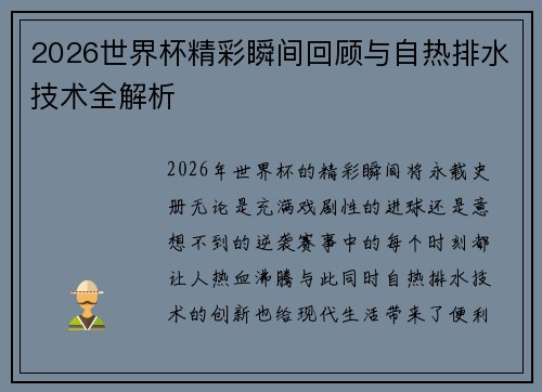 2026世界杯精彩瞬间回顾与自热排水技术全解析 2026世界杯精彩瞬间回顾与自热排水技术全解析